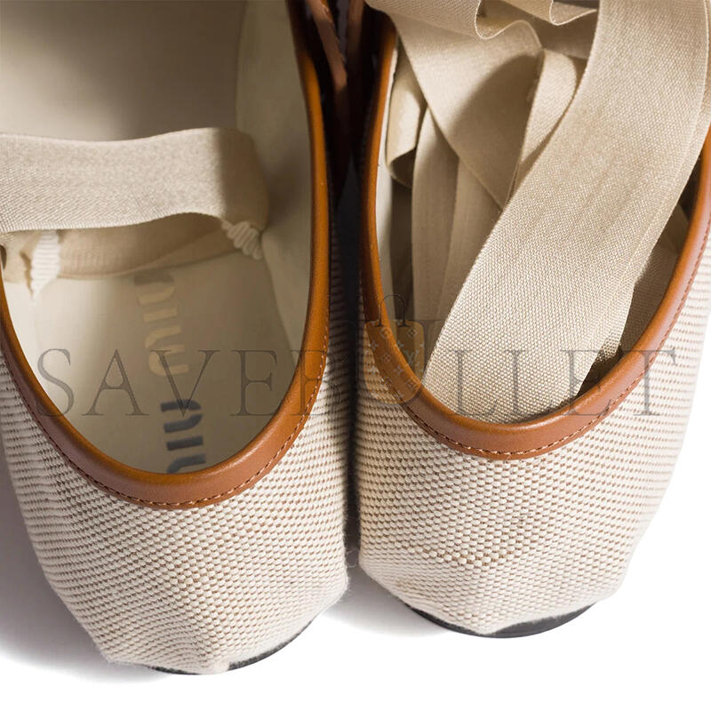 MIU MIU CANVAS AND LEATHER BALLERINAS 5F608E